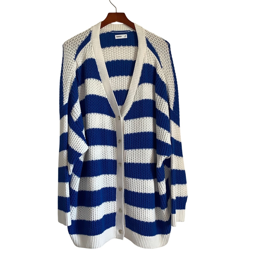 Sonoma Goods For Life Womens 3X Blue White Striped Knit Button Front Cardigan - Picture 10 of 12
